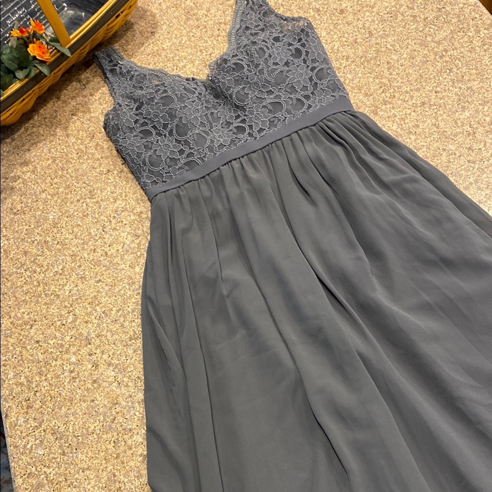 Bill Levkoff Gray Dress Evening Gown With Lace Prom Dressy 6